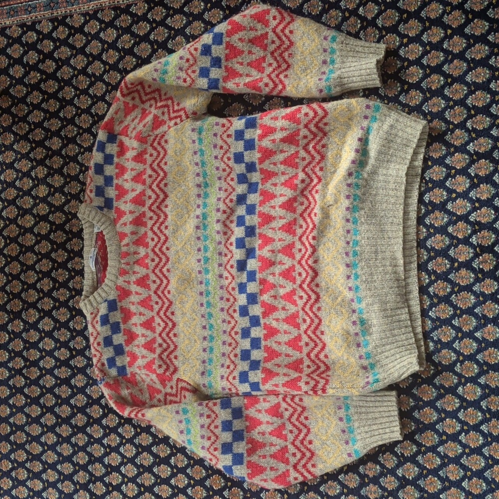 Colorful Patterned Wool Sweater - image 1